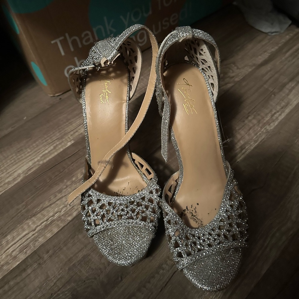 Shimmering Silver Heels with Ankle Strap